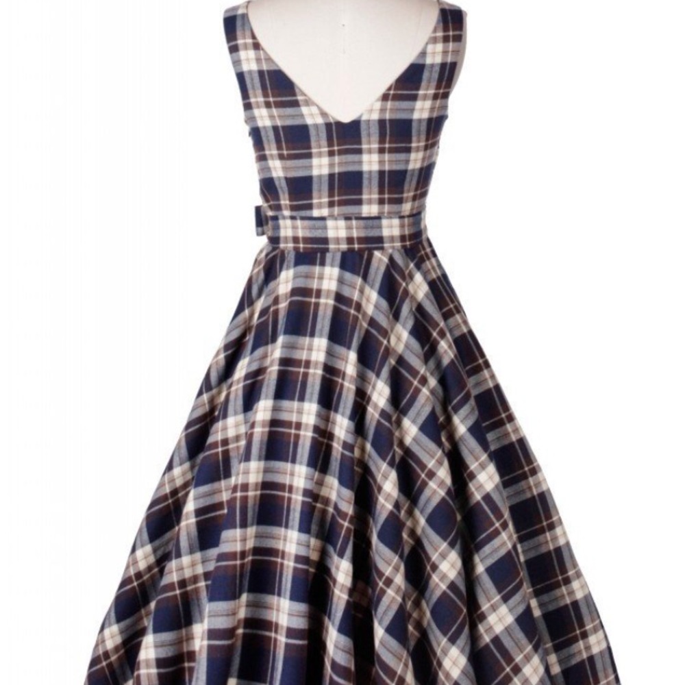Brown plaid vintage style dress - Picture 3 of 6